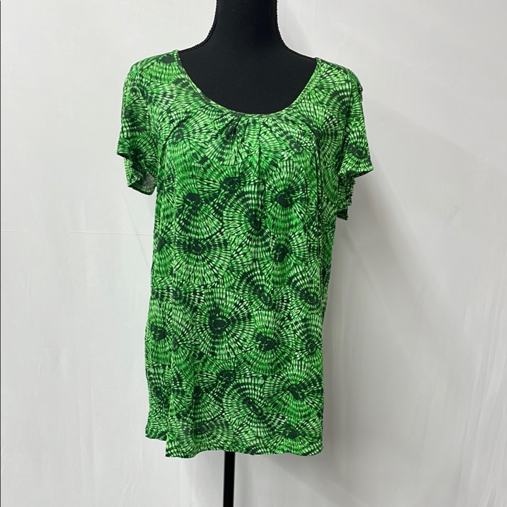 Michael Kors Lightweight, Short Sleeved Green Patterned Women's Top, size Large